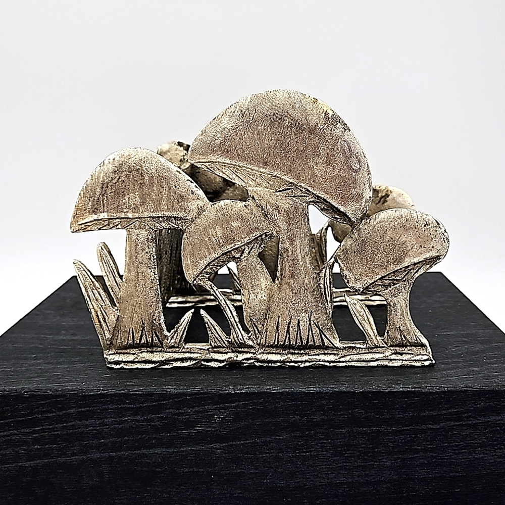 Burtalist Mushroom Napkin Holder in Antique Silver Finish, Vintage 60s/70s